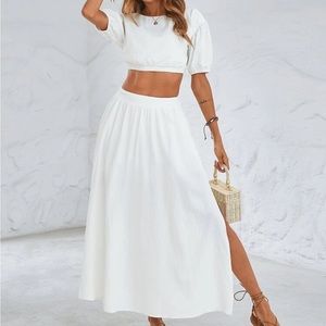 Puff Sleeve Crop Top & Split Thigh Skirt